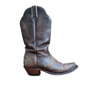 Boulet Snip-Toe Leather Floral Embroidered Western Boot